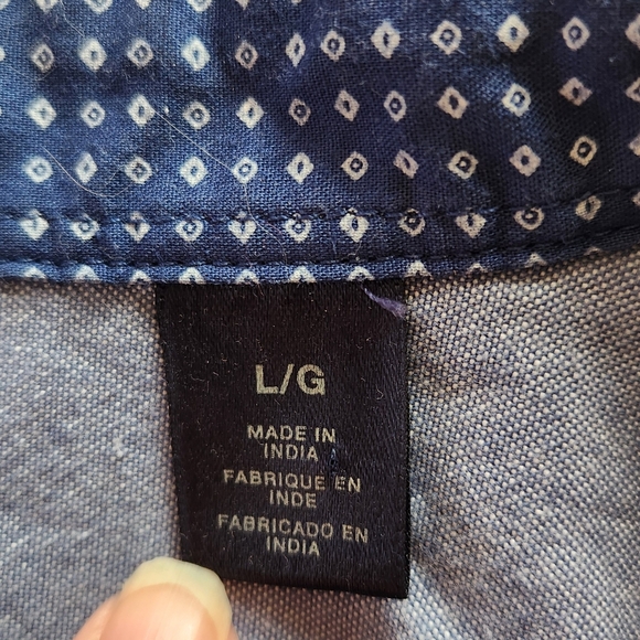 DOCKERS - Shirt L Blue White Geometric Button-up, 1 Pocket, Embroidered Logo - Picture 5 of 13